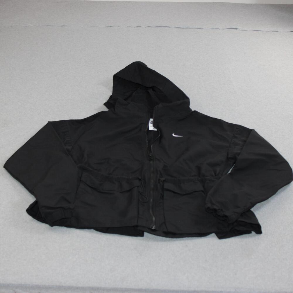 Nike Jacket Women XS Black Hooded Full Zip Cropped Windbreaker Run Athletic